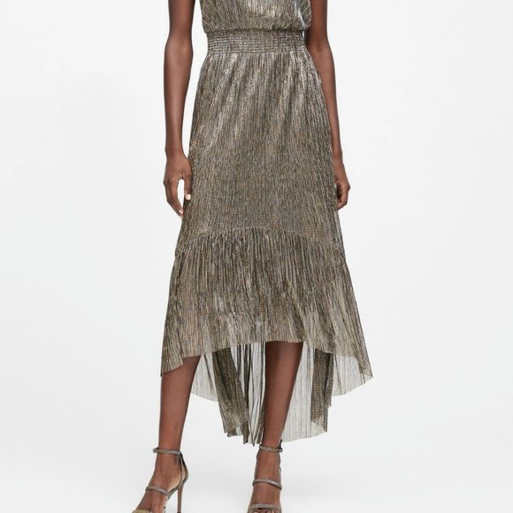 NEW NWT BANANA REPUBLIC METALLIC HIGH LOW DRESS, SIZE 2 PETITE, - Picture 4 of 4